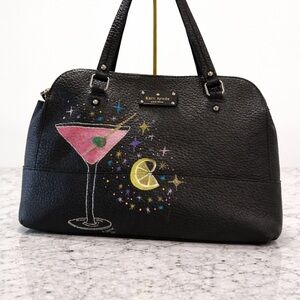 Kate Spade Wellesley Alessa Black Pebbled Leather Satchel – Hand Painted 1 of 1